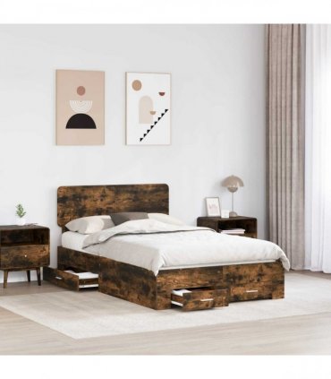 vidaXL Bed Frame with Drawer Smoked Oak 120 x 190 cm Engineered Wood