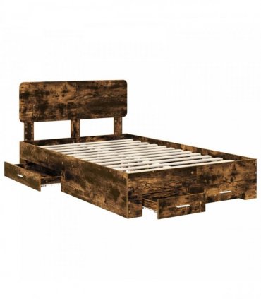 vidaXL Bed Frame with Drawer Smoked Oak 120 x 190 cm Engineered Wood