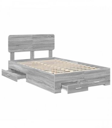 vidaXL Bed Frame with Drawer Grey Sonoma 120 x 190 cm Engineered Wood
