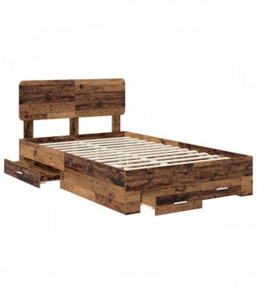 vidaXL Bed Frame with Drawer Old Wood 120 x 190 cm Engineered Wood