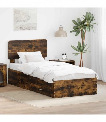 vidaXL Bed Frame with Drawer Smoked Oak 100 x 200 cm Engineered Wood