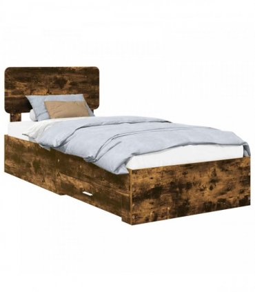 vidaXL Bed Frame with Drawer Smoked Oak 100 x 200 cm Engineered Wood
