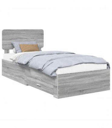 vidaXL Bed Frame with Drawer Grey Sonoma 100 x 200 cm Engineered Wood