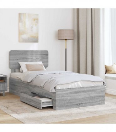 vidaXL Bed Frame with Drawer Grey Sonoma 90 x 200 cm Engineered Wood