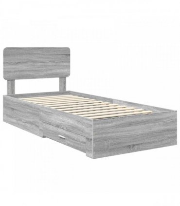 vidaXL Bed Frame with Drawer Grey Sonoma 90 x 200 cm Engineered Wood