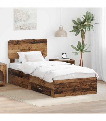 vidaXL Bed Frame with Drawer Old Wood 90 x 200 cm Engineered Wood