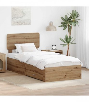 vidaXL Bed Frame with Drawer Artisan Oak 90 x 200 cm Engineered Wood