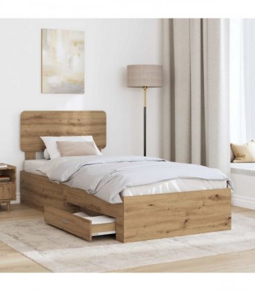vidaXL Bed Frame with Drawer Artisan Oak 90 x 200 cm Engineered Wood