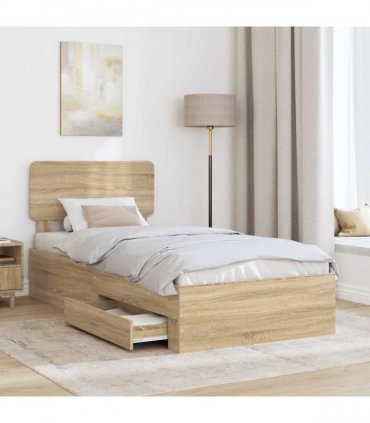 vidaXL Bed Frame with Drawer Sonoma Oak 90 x 190 cm Engineered Wood