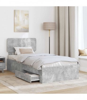 vidaXL Bed Frame with Drawer Concrete Grey 90 x 190 cm Engineered Wood