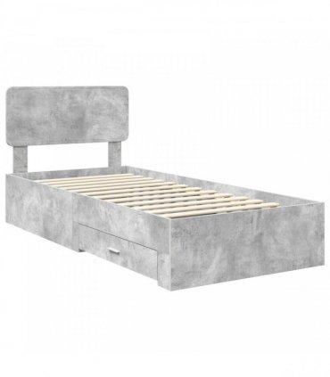 vidaXL Bed Frame with Drawer Concrete Grey 90 x 190 cm Engineered Wood
