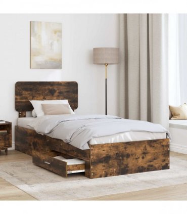 vidaXL Bed Frame with Drawer Smoked Oak 90 x 190 cm Engineered Wood