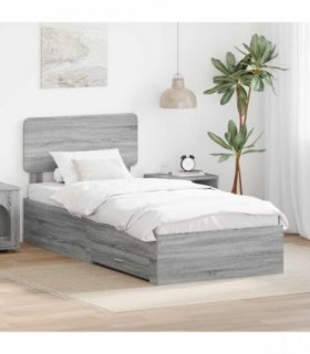 vidaXL Bed Frame with Drawer Grey Sonoma 90 x 190 cm Engineered Wood
