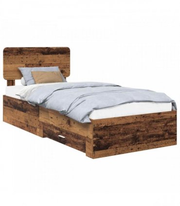 vidaXL Bed Frame with Drawer Old Wood 90 x 190 cm Engineered Wood