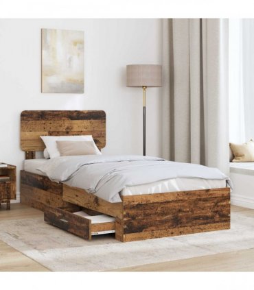 vidaXL Bed Frame with Drawer Old Wood 90 x 190 cm Engineered Wood