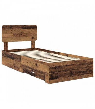 vidaXL Bed Frame with Drawer Old Wood 90 x 190 cm Engineered Wood
