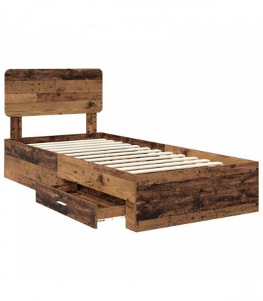 vidaXL Bed Frame with Drawer Old Wood 90 x 190 cm Engineered Wood
