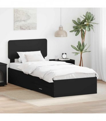 vidaXL Bed Frame with Drawer Black 75 x 190 cm Engineered Wood