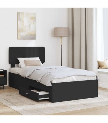 vidaXL Bed Frame with Drawer Black 75 x 190 cm Engineered Wood