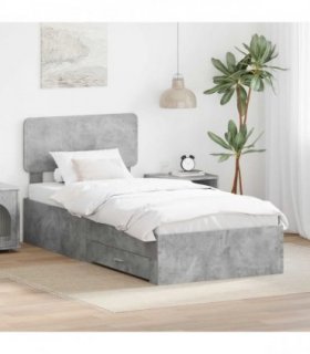 vidaXL Bed Frame with Drawer Concrete Grey 70 x 190 cm Engineered Wood
