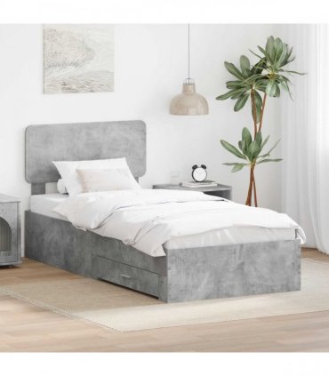 vidaXL Bed Frame with Drawer Concrete Grey 70 x 190 cm Engineered Wood