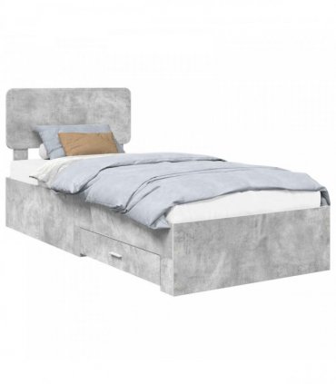 vidaXL Bed Frame with Drawer Concrete Grey 70 x 190 cm Engineered Wood