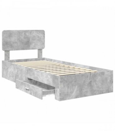 vidaXL Bed Frame with Drawer Concrete Grey 70 x 190 cm Engineered Wood
