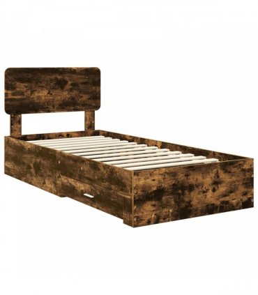 vidaXL Bed Frame with Drawer Smoked Oak 75 x 190 cm Engineered Wood