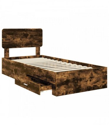 vidaXL Bed Frame with Drawer Smoked Oak 75 x 190 cm Engineered Wood