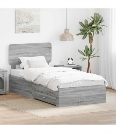 vidaXL Bed Frame with Drawer Grey Sonoma 75 x 190 cm Engineered Wood