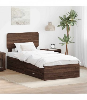 vidaXL Bed Frame with Drawer Brown Oak 75 x 190 cm Engineered Wood
