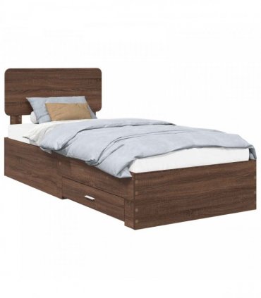 vidaXL Bed Frame with Drawer Brown Oak 75 x 190 cm Engineered Wood