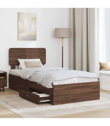vidaXL Bed Frame with Drawer Brown Oak 75 x 190 cm Engineered Wood