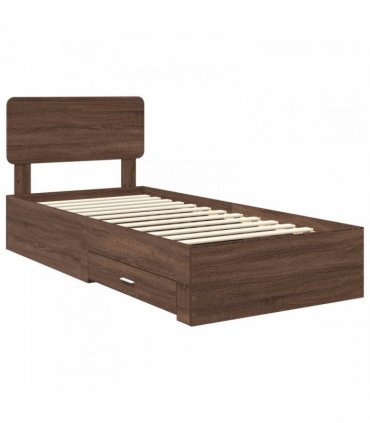 vidaXL Bed Frame with Drawer Brown Oak 75 x 190 cm Engineered Wood