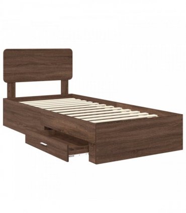 vidaXL Bed Frame with Drawer Brown Oak 75 x 190 cm Engineered Wood