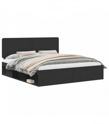 vidaXL Bed Frame with Headboard Black 180 x 200 cm Solid Pine Wood