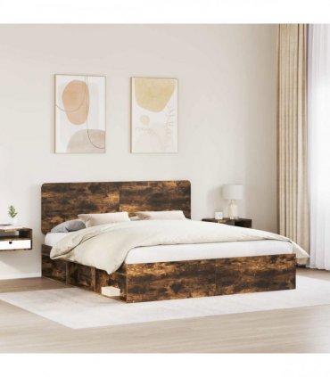 vidaXL Bed Frame Smoked Oak 180 x 200 cm Solid Pine Wood