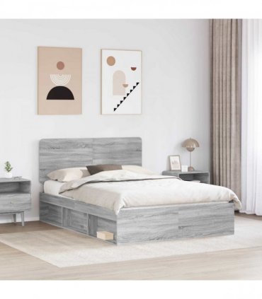 vidaXL Bed Frame Grey Sonoma 150 x 200 cm Solid Pine Wood