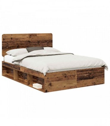 vidaXL Bed Frame with Headboard Old Wood 150 x 200 cm Solid Pine Wood