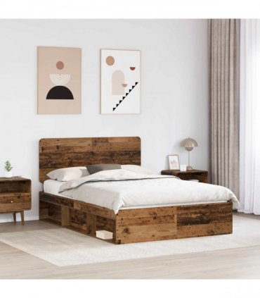 vidaXL Bed Frame with Headboard Old Wood 150 x 200 cm Solid Pine Wood