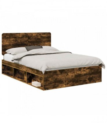 vidaXL Bed Frame Smoked Oak 140 x 200 cm Solid Pine Wood