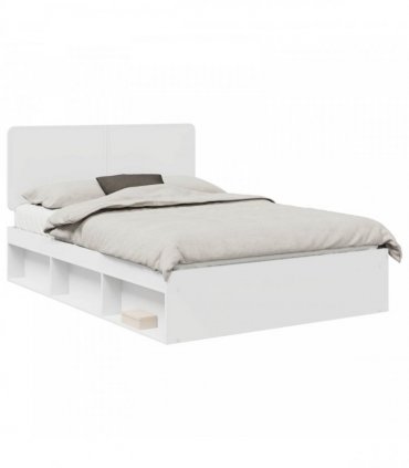 vidaXL Bed Frame with Headboard White 140 x 190 cm Solid Pine Wood