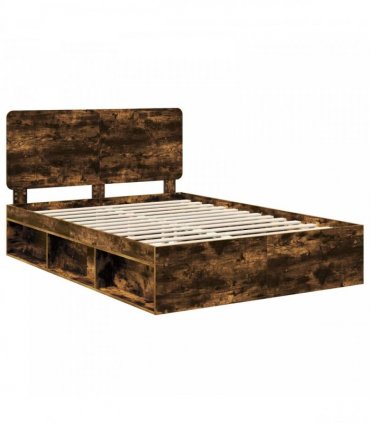 vidaXL Bed Frame Smoked Oak 140 x 190 cm Solid Pine Wood