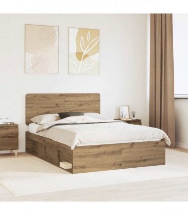 vidaXL Bed Frame Artisan Oak 140 x 190 cm Solid Pine Wood