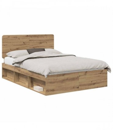 vidaXL Bed Frame Artisan Oak 140 x 190 cm Solid Pine Wood