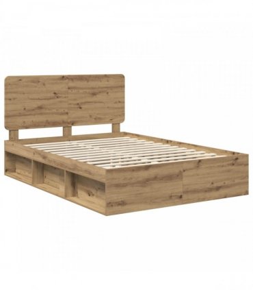 vidaXL Bed Frame Artisan Oak 140 x 190 cm Solid Pine Wood