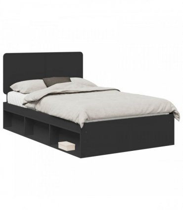 vidaXL Bed Frame with Headboard Black 135 x 190 cm Solid Pine Wood