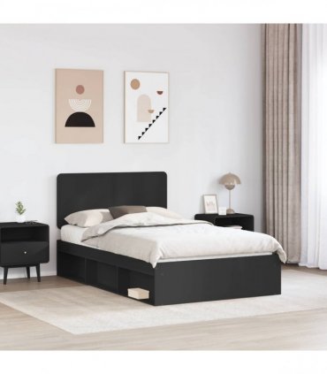 vidaXL Bed Frame with Headboard Black 135 x 190 cm Solid Pine Wood