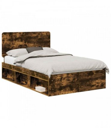 vidaXL Bed Frame Smoked Oak 135 x 190 cm Solid Pine Wood