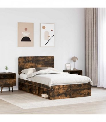 vidaXL Bed Frame Smoked Oak 135 x 190 cm Solid Pine Wood